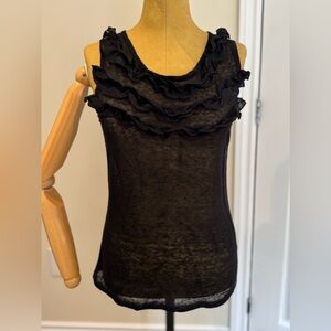 JP. EVOLUTION Linen Ruffled Sleeveless Top, Black (M)